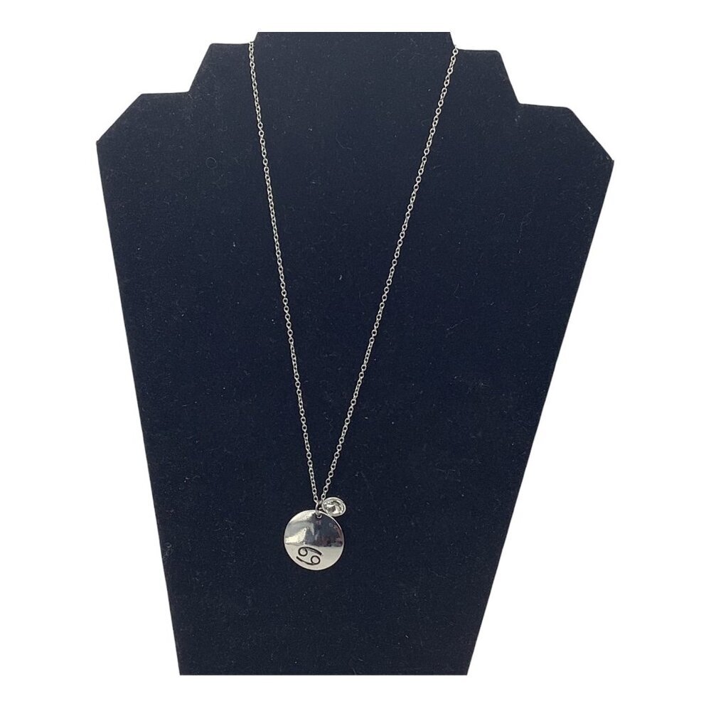 Cancer Zodiac Pendant‎ Necklace With Crystal Charm Silver Tone Chain Adjustable